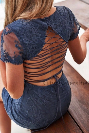 Shay Lace Dress - Steel Blue Soft and Smooth Dark Tones