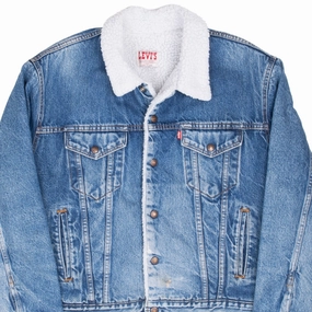 VINTAGE LEVIS SHERPA TRUCKER BLUE DENIM JACKET 1980S SIZE 42R MADE IN USA Mix - and - Match Core Look