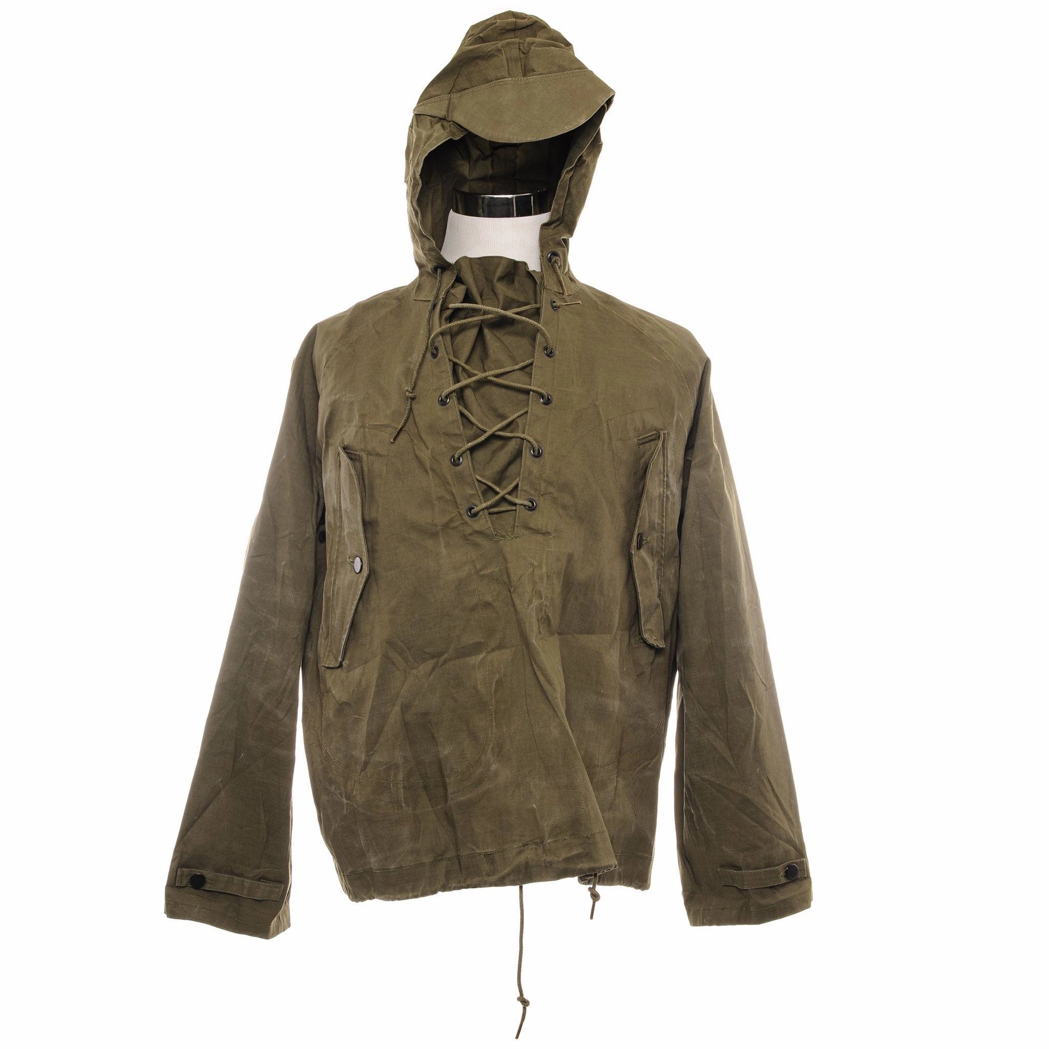 VINTAGE US ARMY PULLOVER WET WEATHER PARKA 1966 VIETNAM WAR SIZE SMALL Drop Tail Hem HighNeckDesign