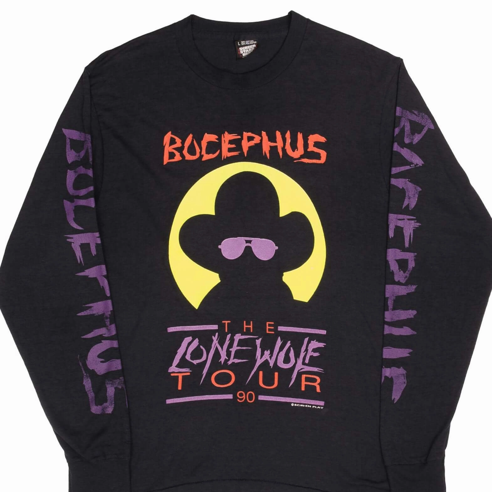 VINTAGE HANK WILLIAMS JR THE LONE WOLF TOUR 1990 LONG SLEEVE TEE SHIRT MEDIUM Short Sleeve Sleek Waist