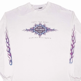 LayeredSleeveConstruction ReinforcedNeckline VINTAGE HARLEY DAVIDSON LONG SLEEVES FLAME TEE SHIRT 1998 SIZE 2XL MADE IN USA