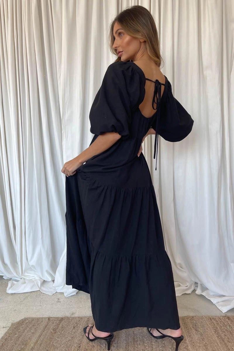 Adeline Dress - Black Tulle Air Tassel-Detail