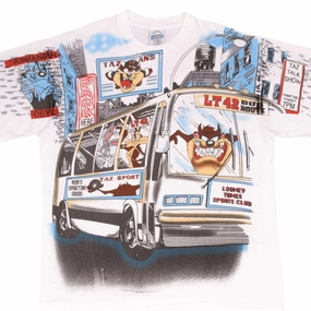 AllWeatherComfort Soft And Comfortable BOOTLEG ALL OVER PRINT LOONEY TUNES TAZ ON THE MOVE TEE SHIRT XL SINGLE STITCH