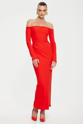 Kristie Midi Dress - Cherry Red Calm Finish