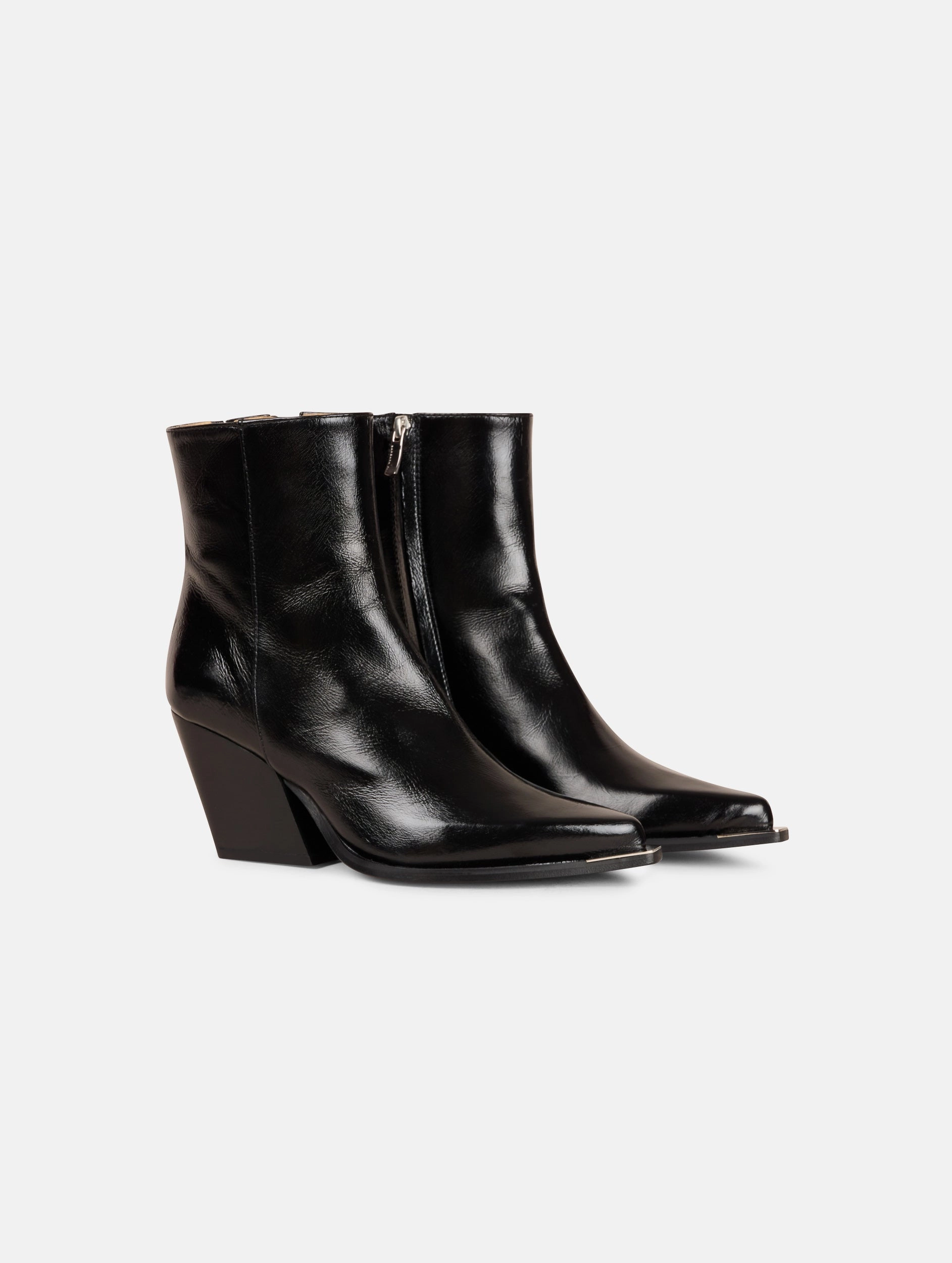 Long Hike Boots en cuir verni noir