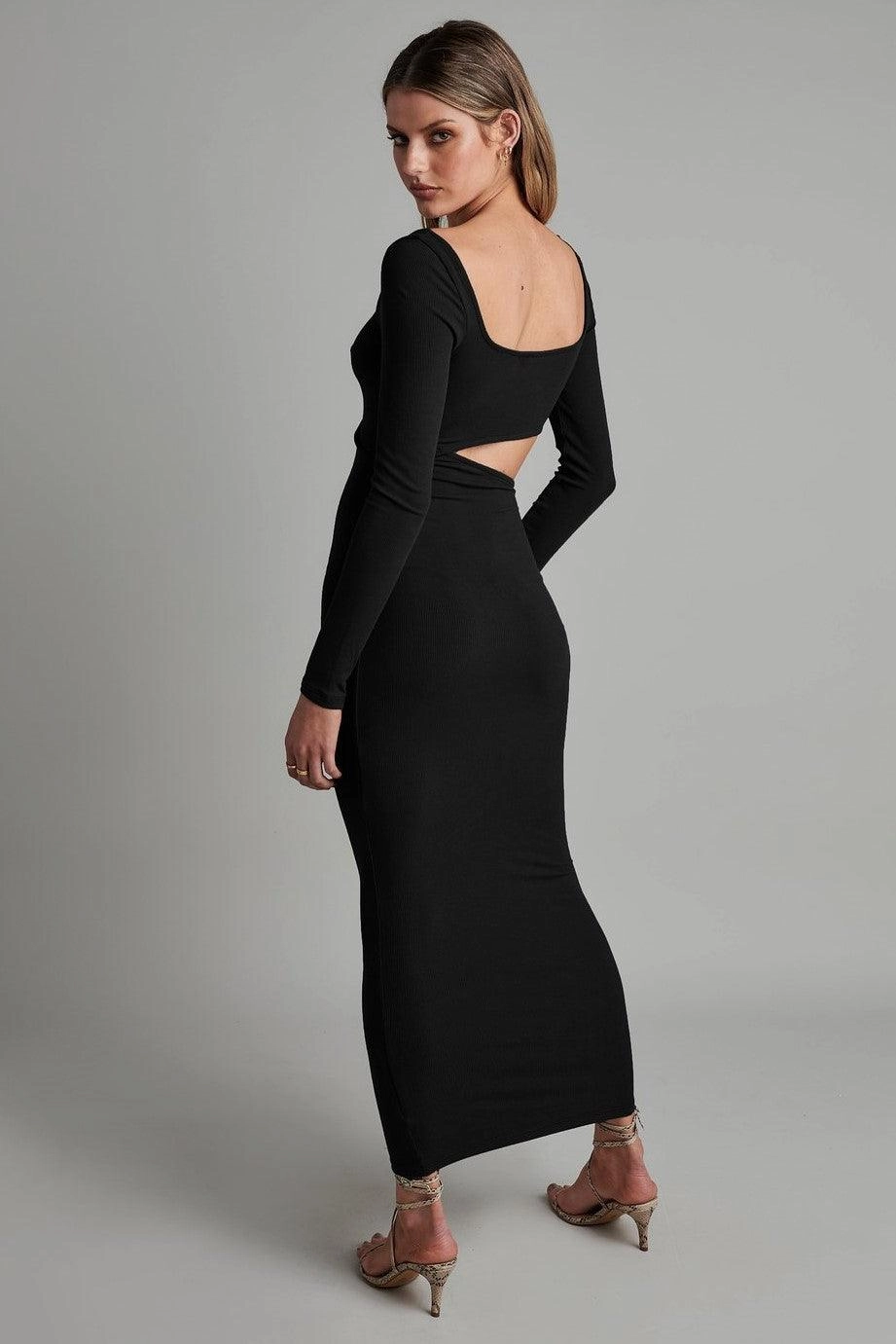 Empire-Waist Subtle-Print Angel Maxi Dress - Black