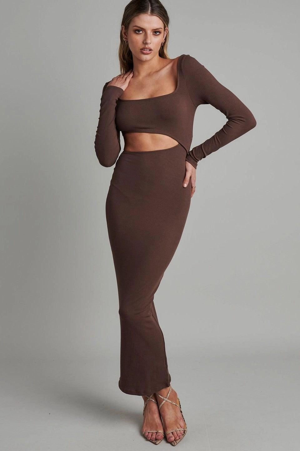 Date-Night Soft Composition Angel Maxi Dress - Brown