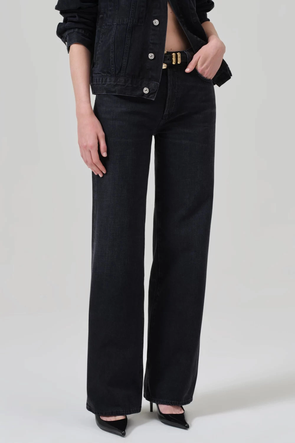Annina High Rise Wide Leg 33" Polished Look Selvedge Detailing