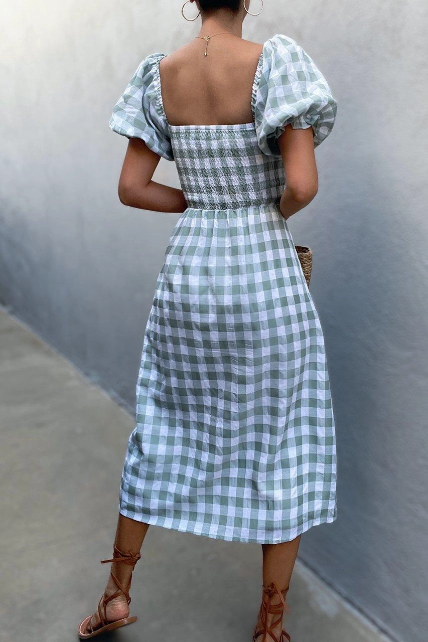Arvada Dress - Sage Check Comfy and Chic Gentle Look