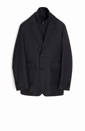 Bond Charcoal Herringbone Wool Jacket Full Length Zipper