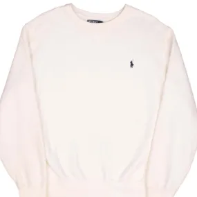 VINTAGE RALPH LAUREN WHITE CLASSIC CREWNECK HEAVYWEIGHT SWEATSHIRT LARGE 1990S appropriate for sunny days clip accents