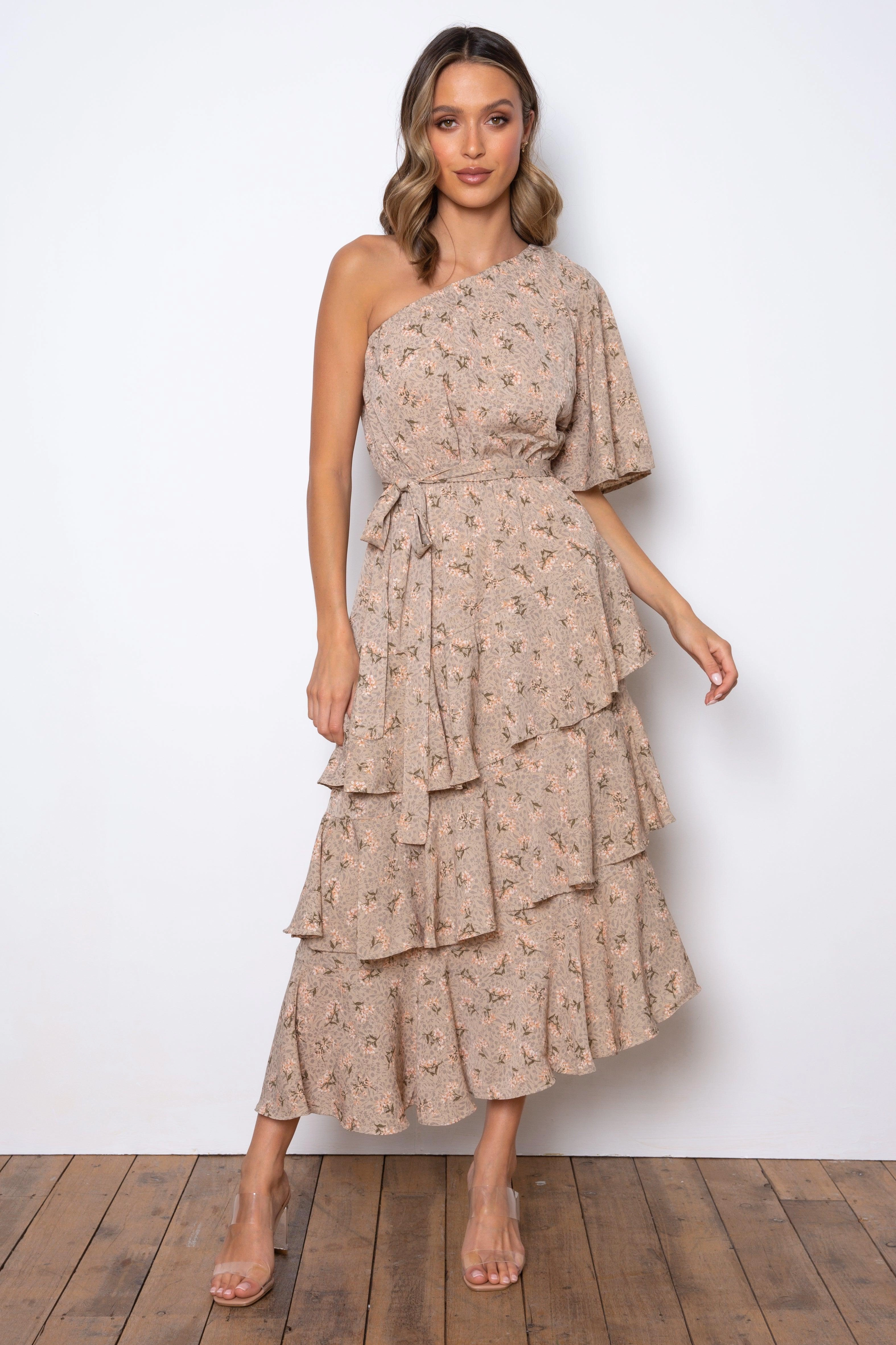 Atlantis Maxi Dress - Beige Trendy Layer Minimalist Waistband