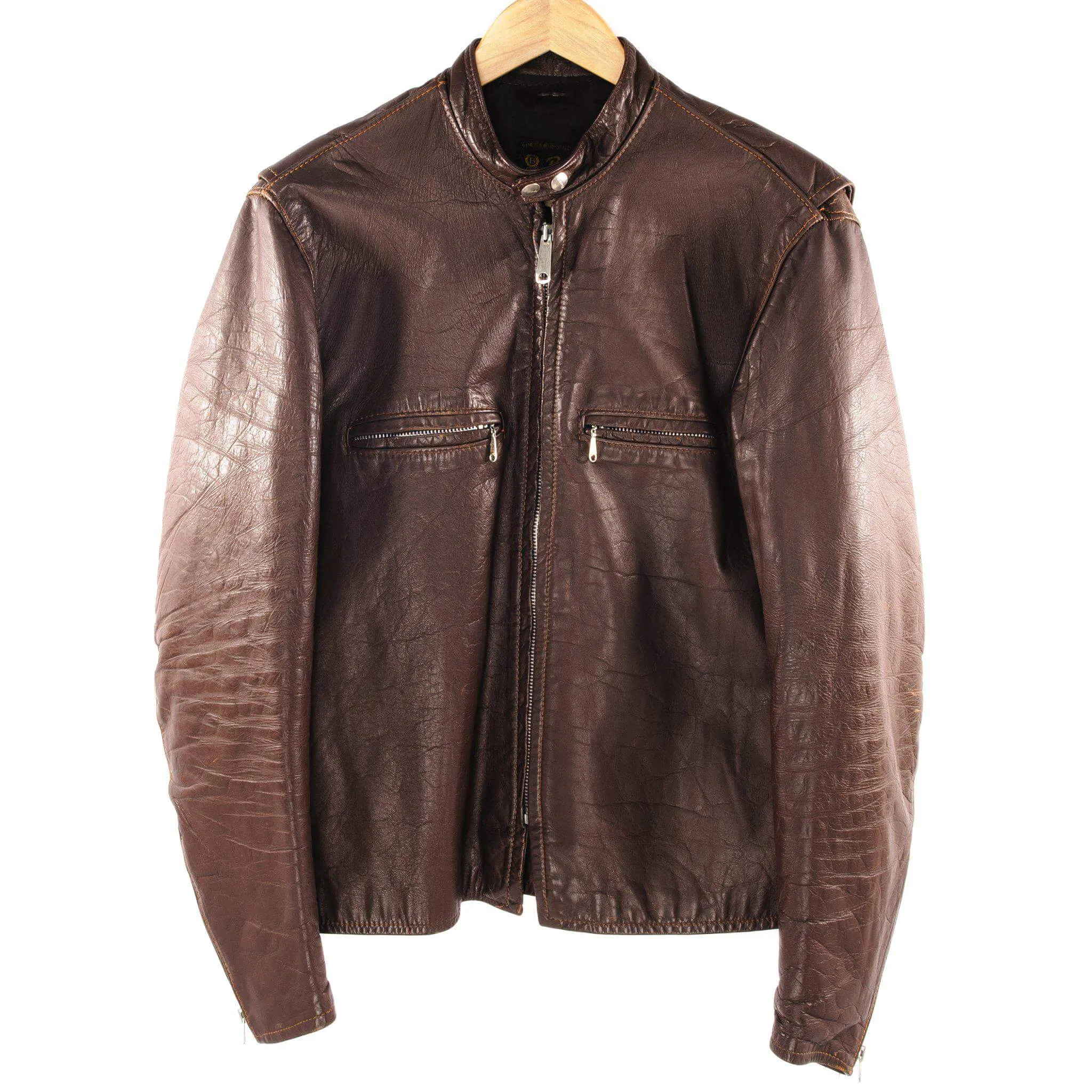 VINTAGE BROOKS LEATHER JACKET SIZE 44 MADE IN USA Compact Packable Design Charm