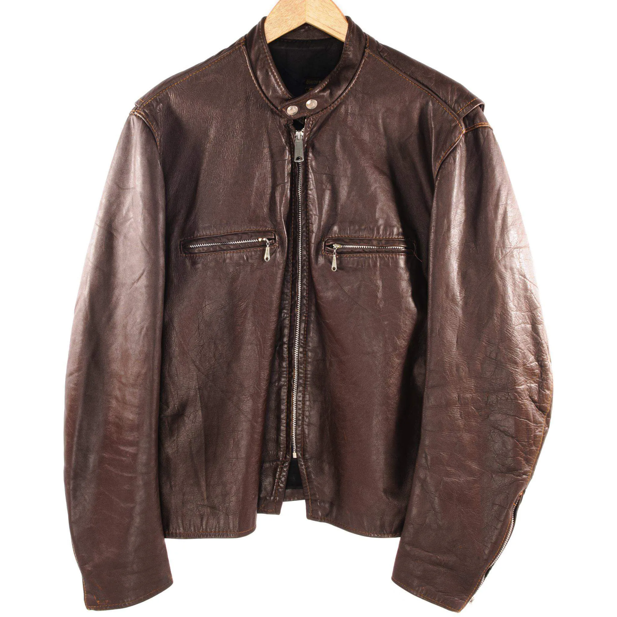 VINTAGE BROOKS LEATHER JACKET SIZE 46 MADE IN USA bike tour