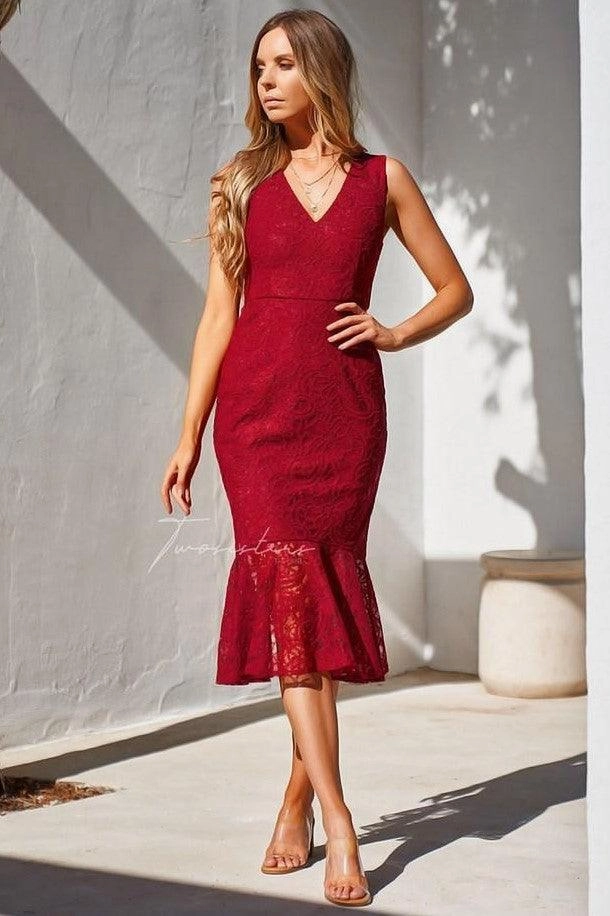 Bridget Dress - Red Eco Friendly Ankle-length