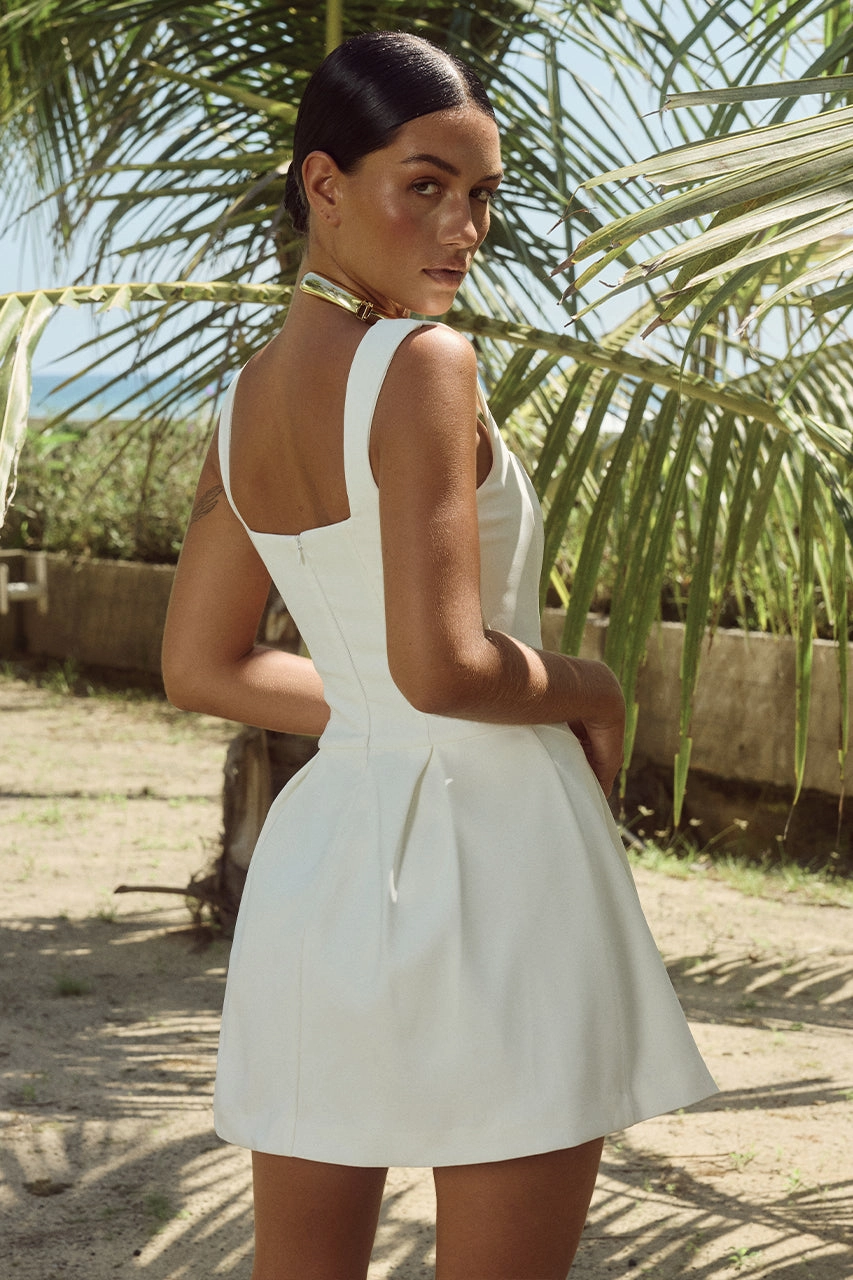 ContrastStitching Cool Fabric Bethani Mini Dress - White