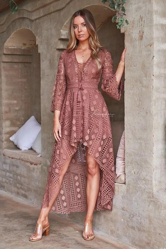Boho High Low Dress - Mauve (Final Sale) Subtle Drape