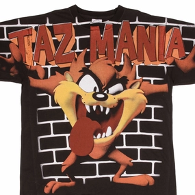 BOOTLEG ALL OVER PRINT LOONEY TUNES TAZ MANIA TEE SHIRT SIZE XL SINGLE STITCH Flexible Shoulder Seams