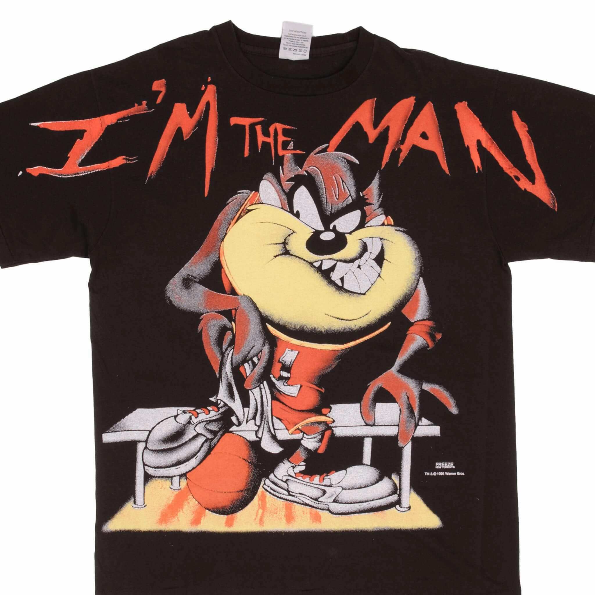 BOOTLEG ALL OVER PRINT TAZ IM THE MAN 1996 TEE SHIRT SIZE XL SINGLE STITCH Breathable Comfort Wear