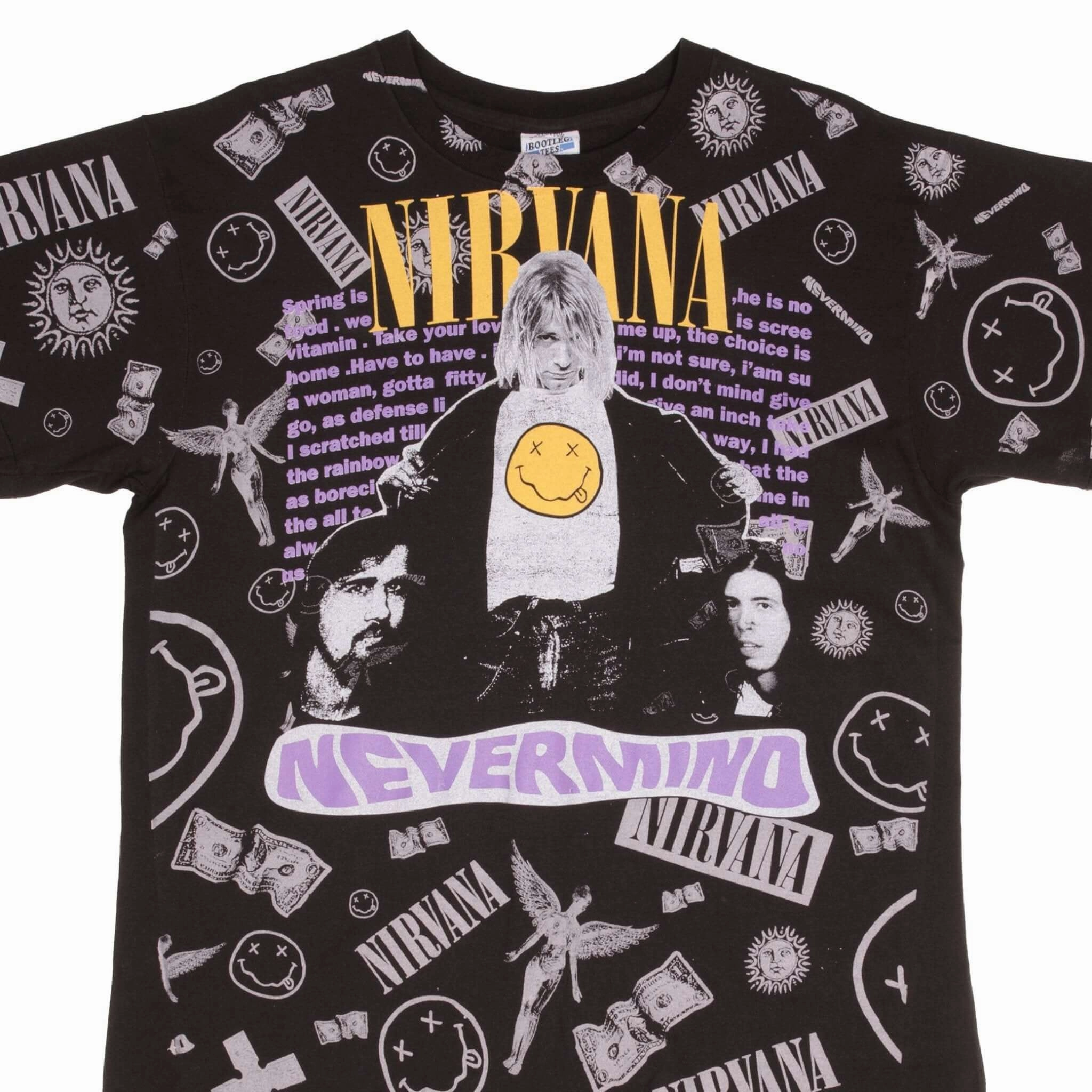Anti-pilling BOOTLEG ALL OVER PRINT TEE SHIRT NIRVANA NEVERMIND KURT COBAIN XL SINGLE STITCH