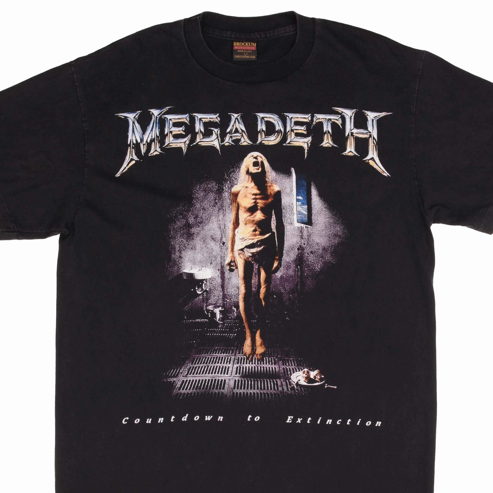 Ribbed Collar Trim Casual Design BOOTLEG MEGADETH COUNTDOWN TO EXTINCTION TEE SHIRT SIZE LARGE MADE IN USA