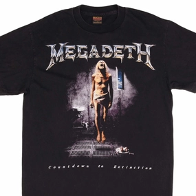 Ribbed Collar Trim Casual Design BOOTLEG MEGADETH COUNTDOWN TO EXTINCTION TEE SHIRT SIZE LARGE MADE IN USA