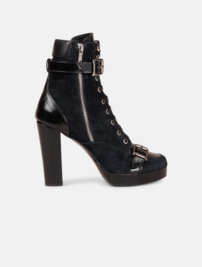 Bottines "RANGERS" ?? talons en daim et cuir noir Long Wear Comfort