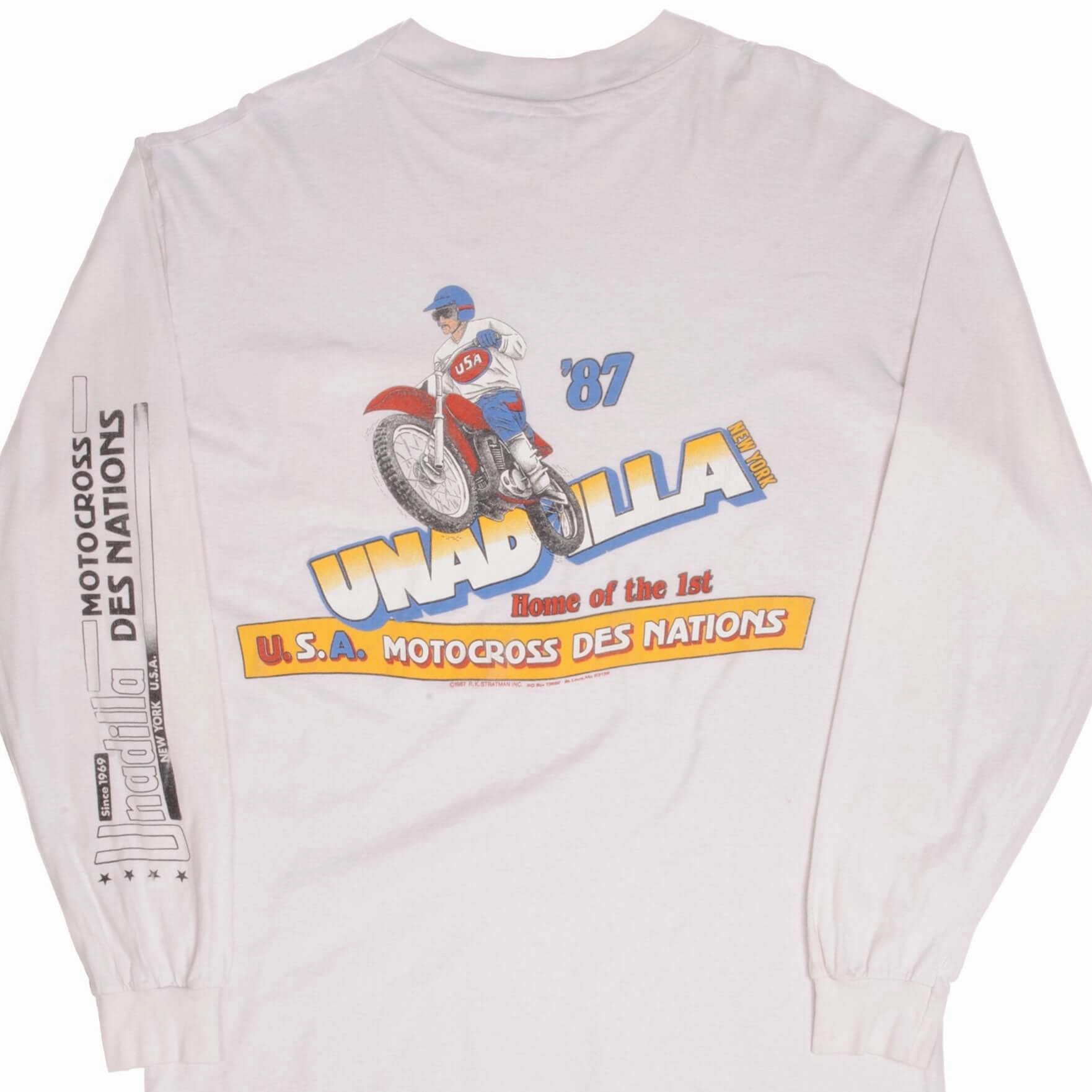 Comfy Active Fit VINTAGE MOTOCROSS DES NATIONS UNADILLA LONG SLEEVE TEE SHIRT 1987 XL MADE USA
