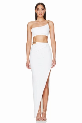 Light Sheen Jewel-Tone Nookie Alyssa Chain Skirt - Ivory