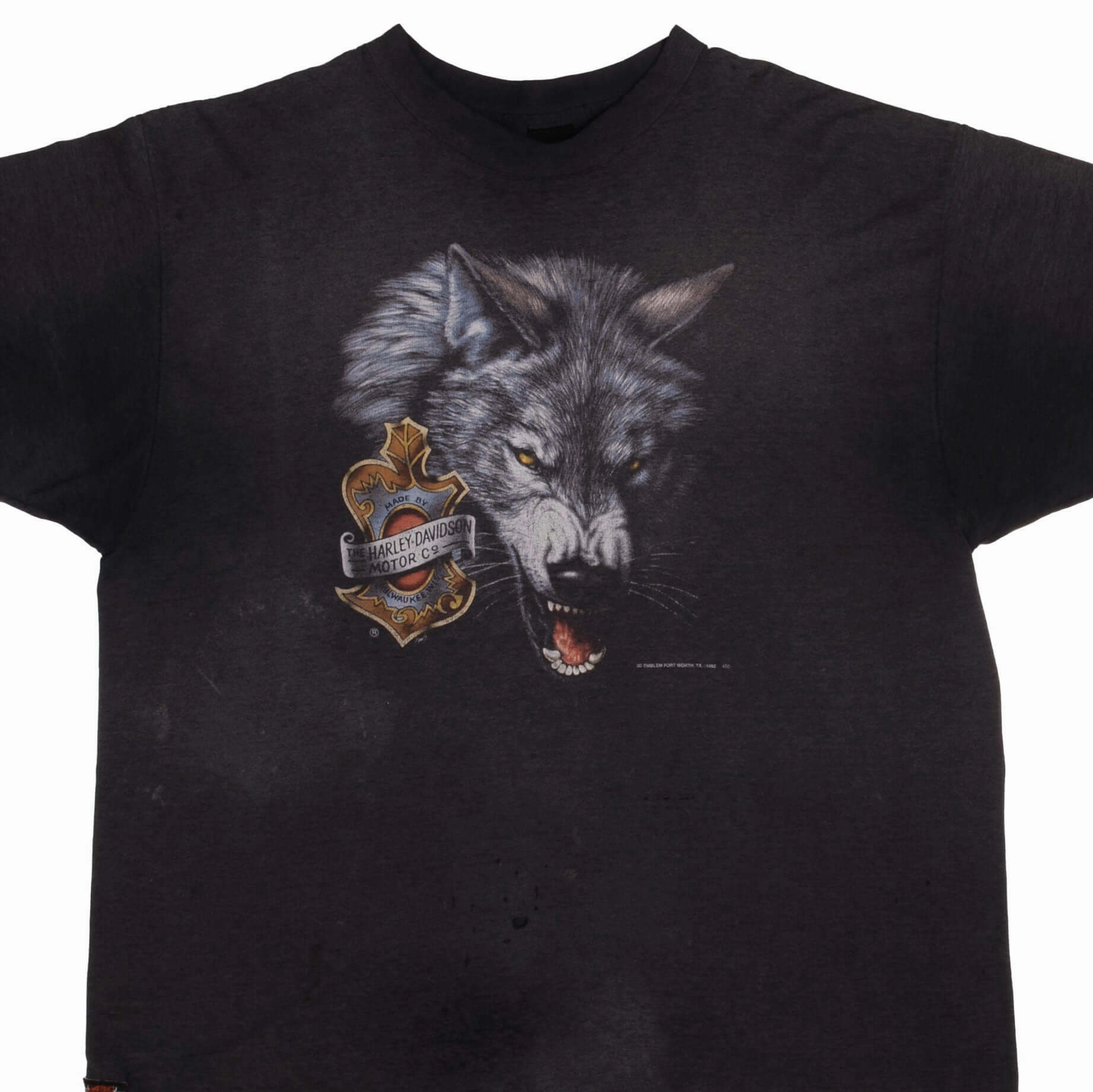 VINTAGE 3D EMBLEM HARLEY DAVIDSON WOLF TEE SHIRT 1992 3XL MADE IN USA Flexible Shoulder Seams