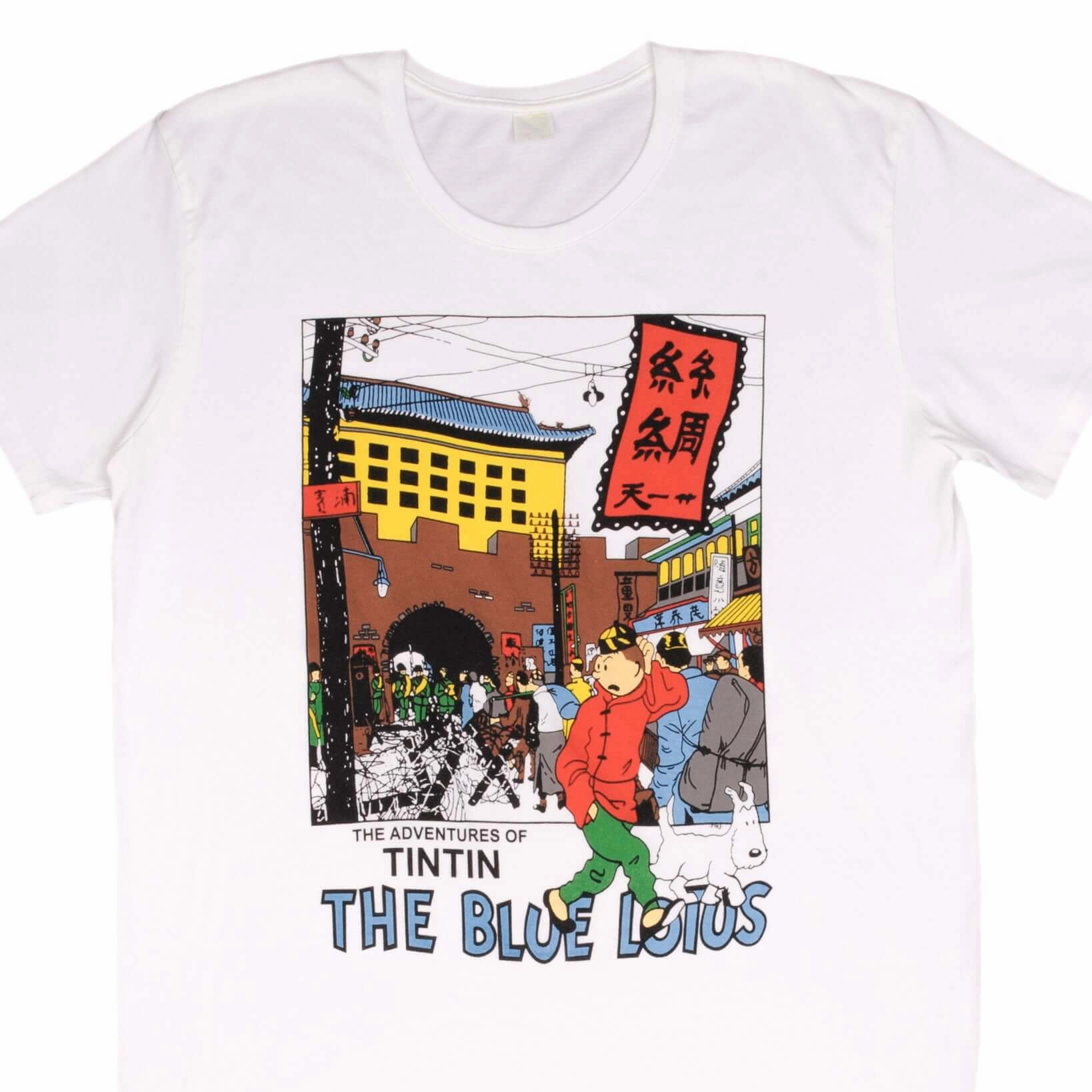 VINTAGE THE ADVENTURES OF TINTIN THE BLUE LOTUS TEE SHIRT SIZE XL Midweight Knit
