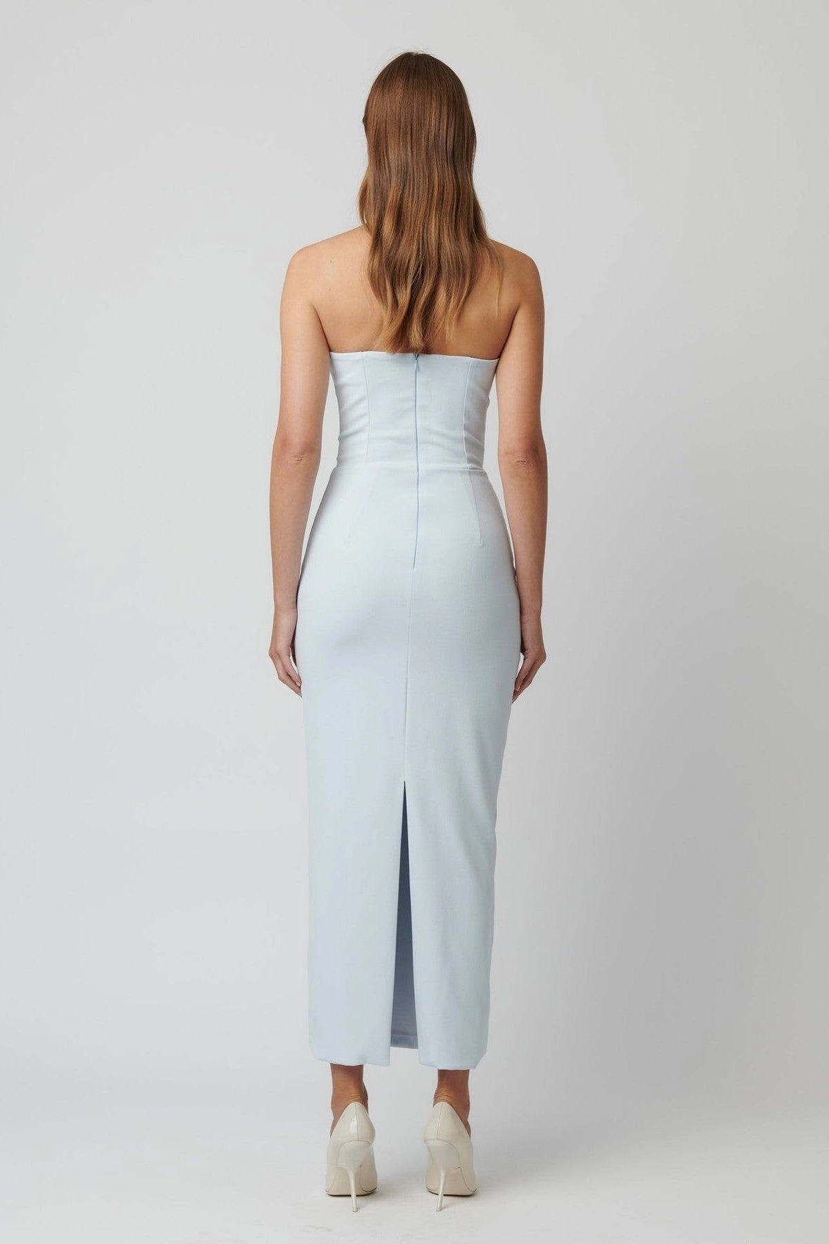 Rozela Dress - Ice Blue Soft Tone Subtle Stitch
