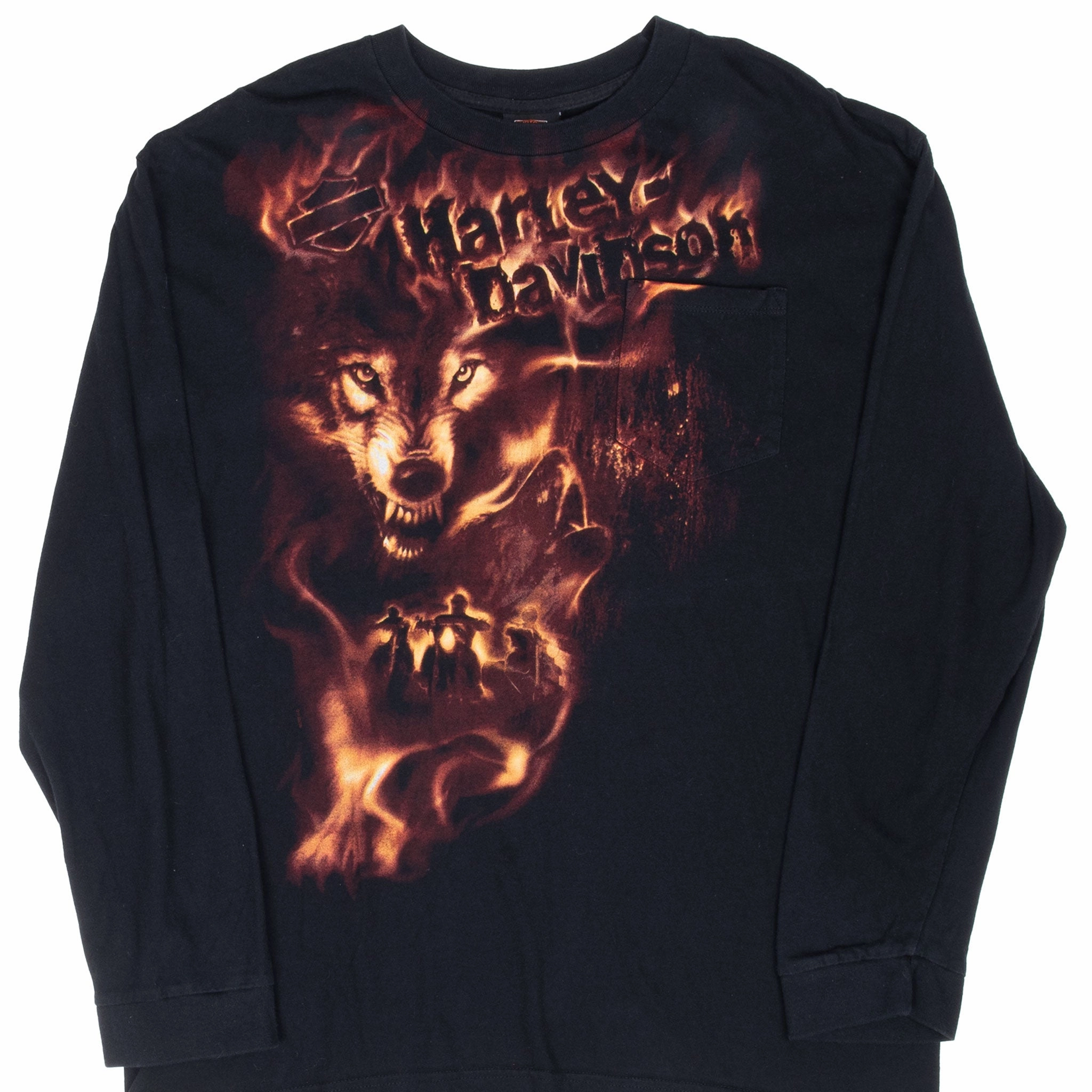 VINTAGE HARLEY DAVIDSON MANDAN NORTH DAKOTA WOLF LONG SLEEVE TEE SHIRT 2009 XL Trendy Vibes Light Casual