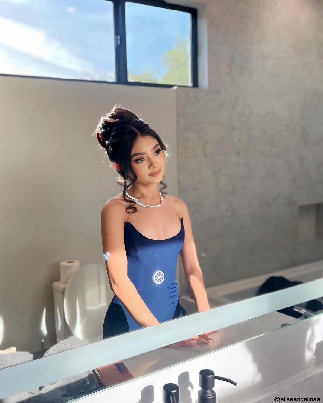 Textured Layers Celine Gown - Navy