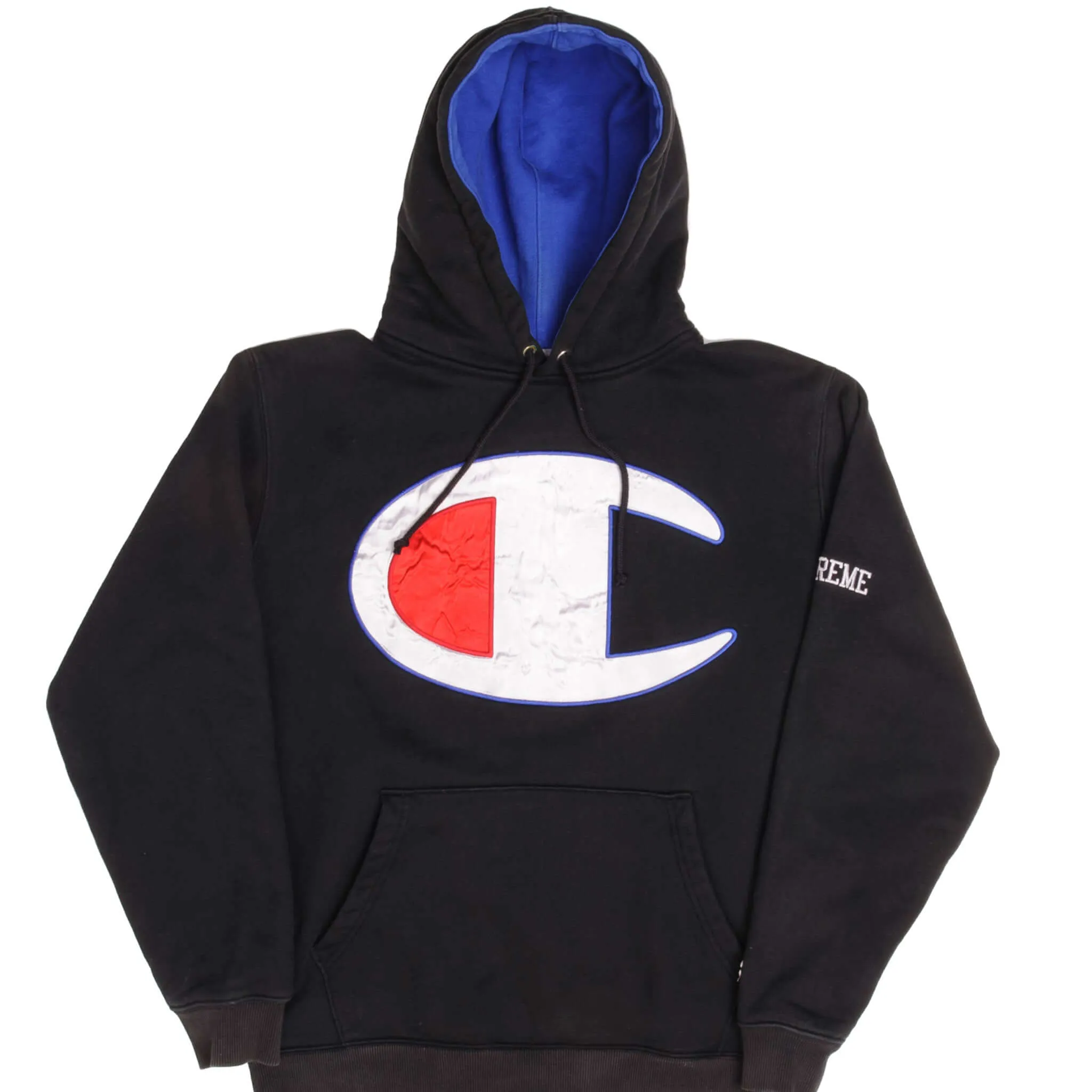 Cozy Trend ribbon accents CHAMPION X SUPREME SATIN LOGO SWEATSHIRT HOODIE SS17 SIZE MEDIUM