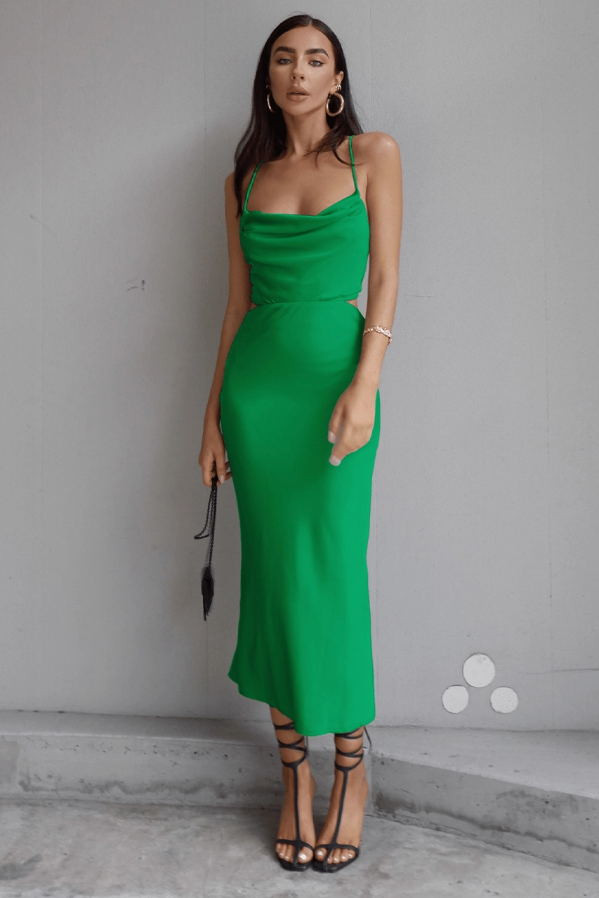 Charissa Slip Dress - Emerald Bold Mood Solid-color