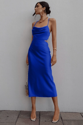 FadeResistantColor Draped Fabric Charissa Slip Dress - Royal Blue