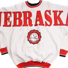 VINTAGE NEBRASKA CORNHUSKERS FOOTBALL TEAM SWEATSHIRT 1994 SIZE Large MADE IN USA DEADSTOCK Patchwork Trend Focus