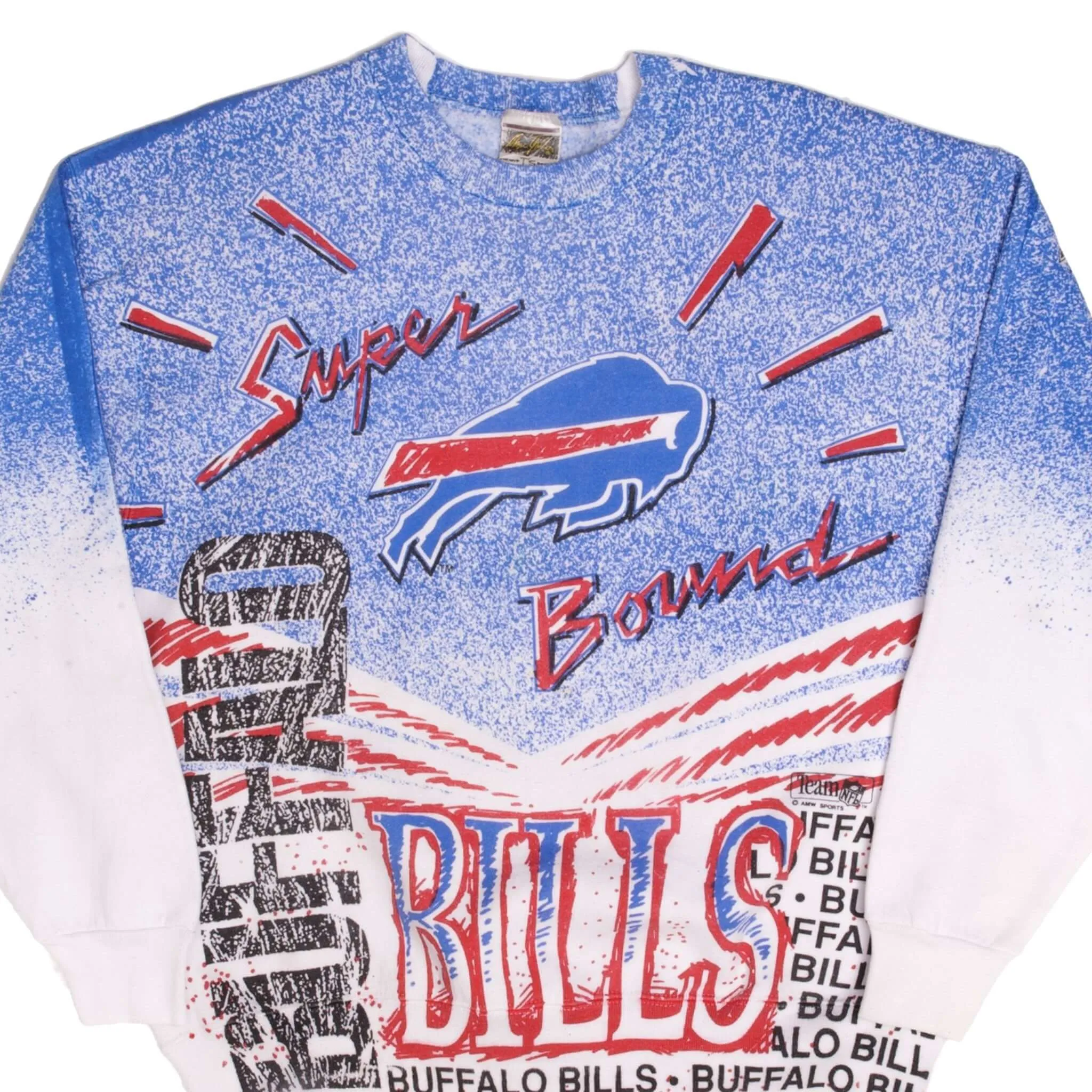 VINTAGE NFL ALL OVER PRINT BUFFALO BILLS SWEATSHIRT 1990s XL MADE USA teens' Comfy Layer