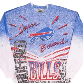 VINTAGE NFL ALL OVER PRINT BUFFALO BILLS SWEATSHIRT 1990s XL MADE USA teens' Comfy Layer
