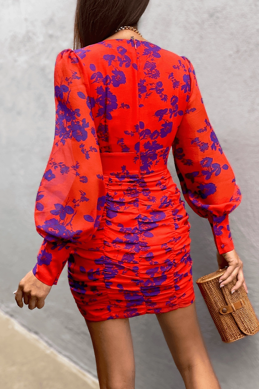 Dew Glow Classic Grace Lizbeth Mini Dress - Red Floral