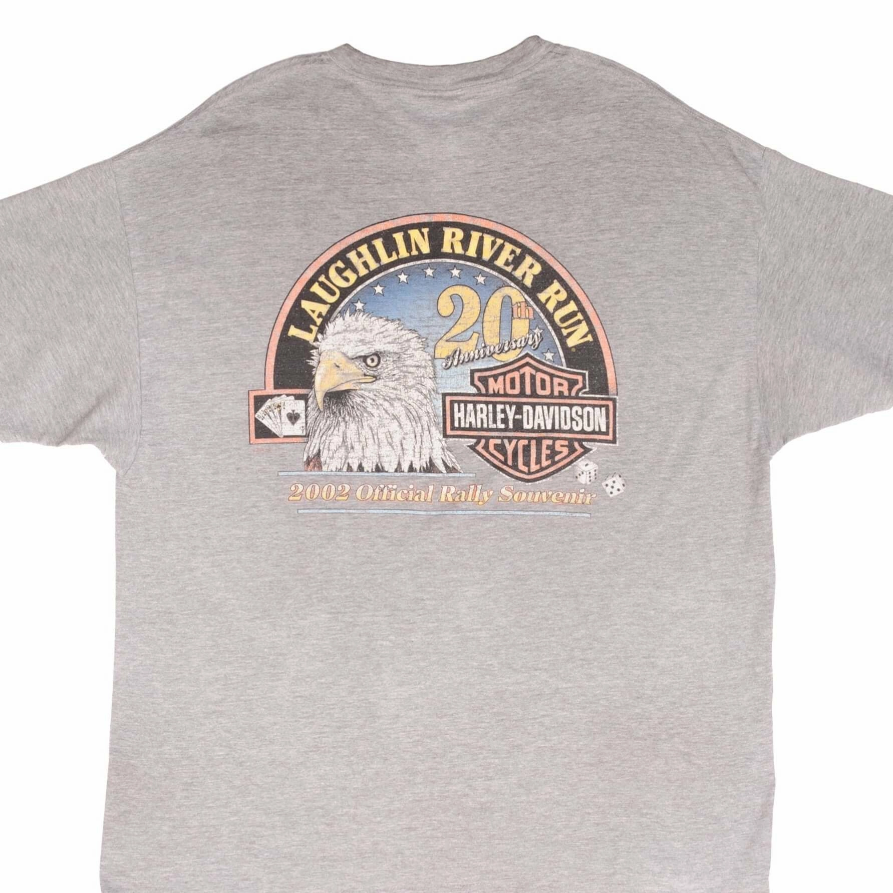 VINTAGE HARLEY DAVIDSON LAUGHLIN RIVER RUN 20TH ANNIVERSARY 2002 TEE SHIRT XL Reinforced Shoulder Seams