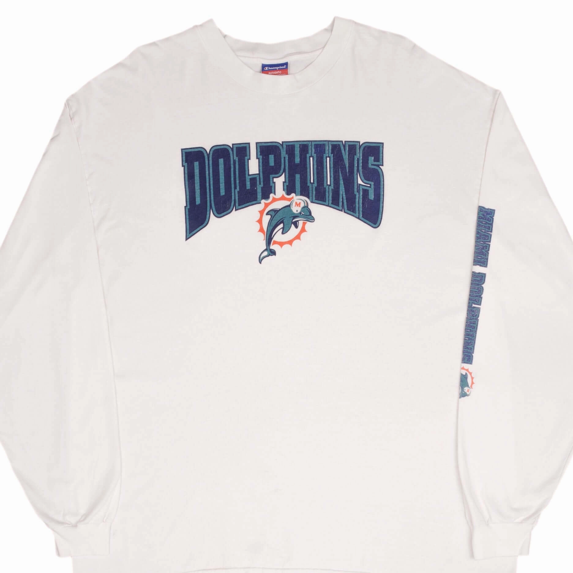 VINTAGE NFL MIAMI DOLPHINS 2000S CHAMPION LONG SLEEVE TEE SHIRT SIZE 2XL Soft Touch Fit Perfect Comfort Wear