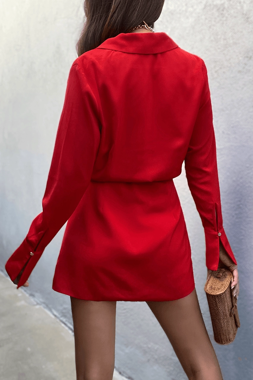 Bold-Color Cozy Cut Angela Dress - Red