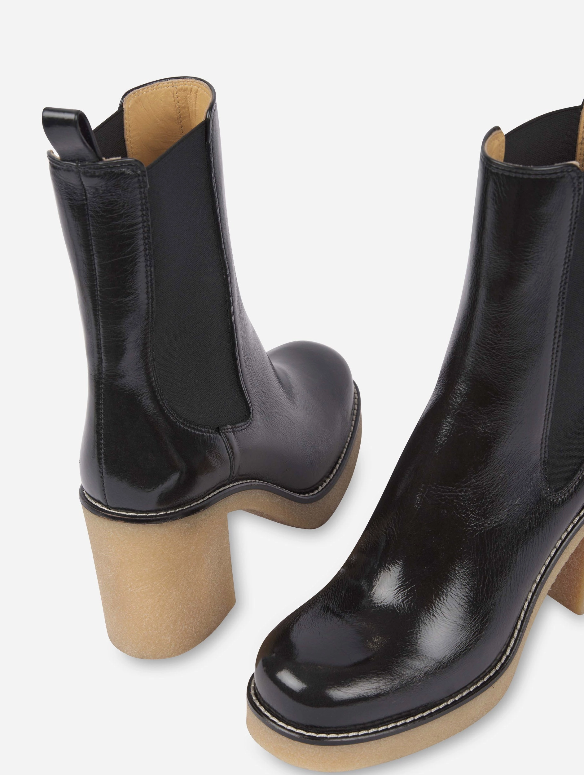 Boots ??lastiques en cuir verni noir Soft Cushion Collar