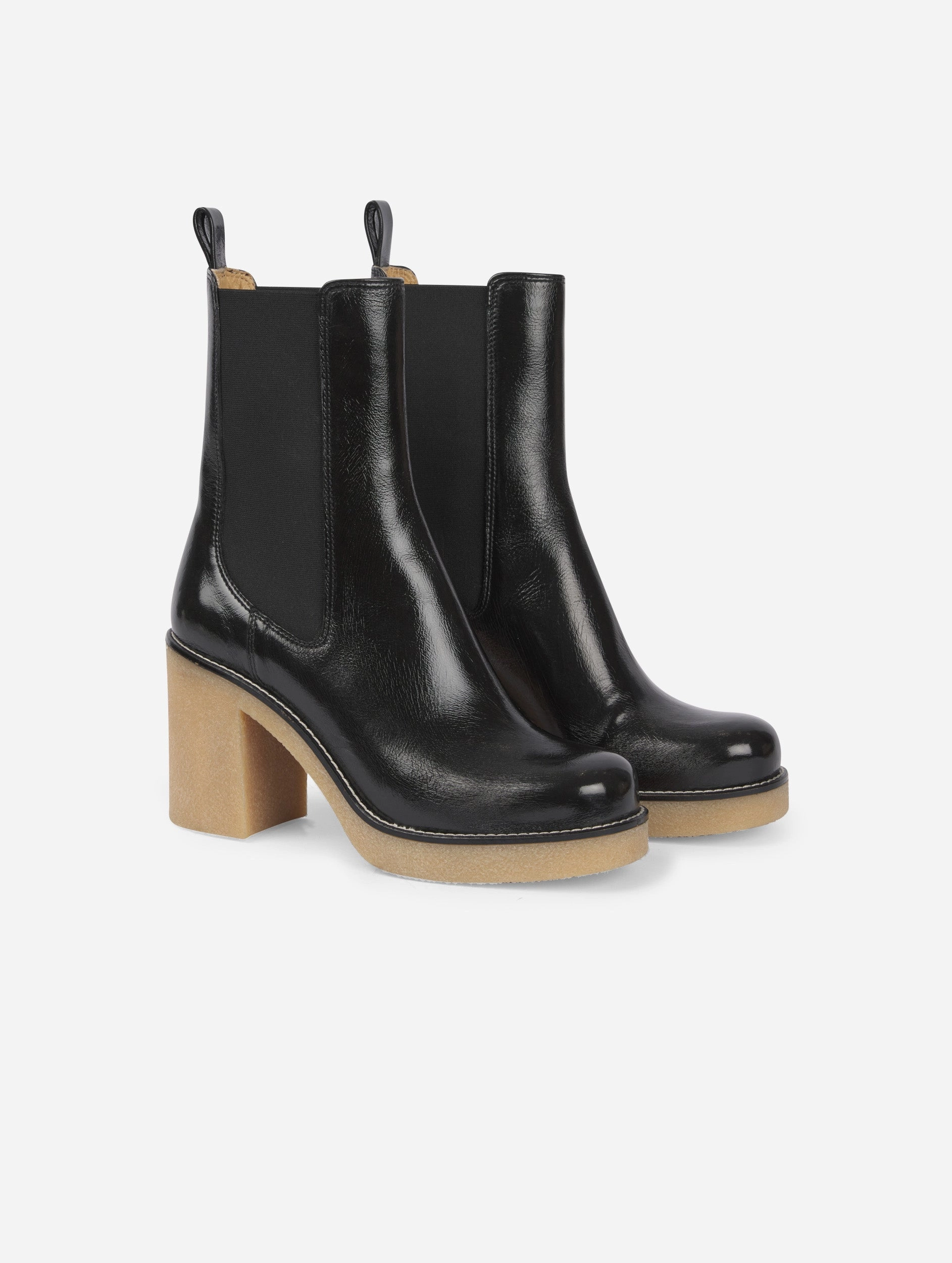 Boots ??lastiques en cuir verni noir Eco Material Cold Weather Commuter Non Slip Tread Pattern