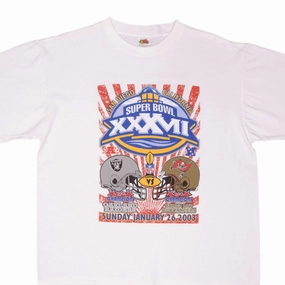 VINTAGE NFL RAIDERS VS BUCCANEERS SUPER BOWL XXXVII 2003 TEE SHIRT SIZE XL Soft Lining