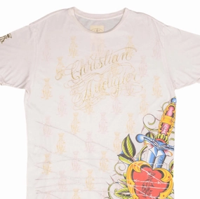 VINTAGE CHRISTIAN AUDIGIER ALL OVER PRINT TEE SHIRT 2000S SIZE LARGE MADE IN USA QuickDry Material Classic Layering