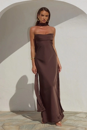 Statement-Print Madeleine Strapless Maxi Dress - Bitter Chocolate