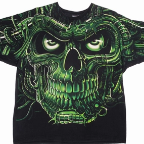 VINTAGE LIQUID BLUE ALL OVER PRINT TERMINATOR SKULL TEE SHIRT 1998 SIZE XL Comfy and Soft